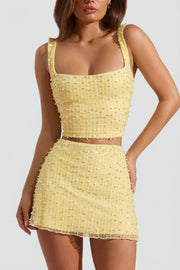 Oh Polly Lirael 14478 crop top col carré limoncello perles