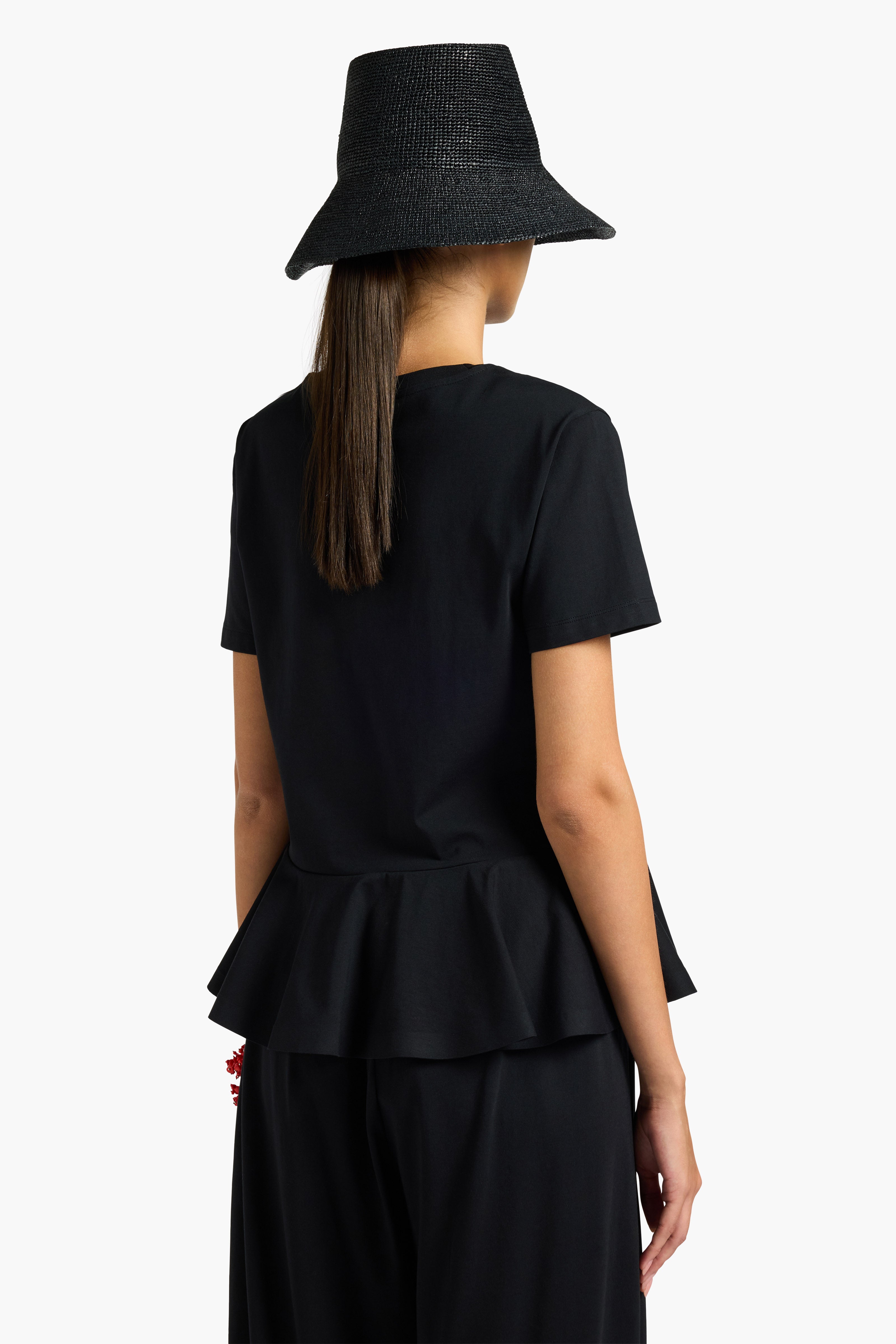 Liviana Conti T-shirt Fleur coton noir volant