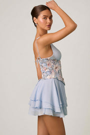 Oh Polly Embellished Sakura mini robe bleu floral corset volants