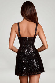 Oh Polly Embellished Benedetta mini robe noir zèbre satin