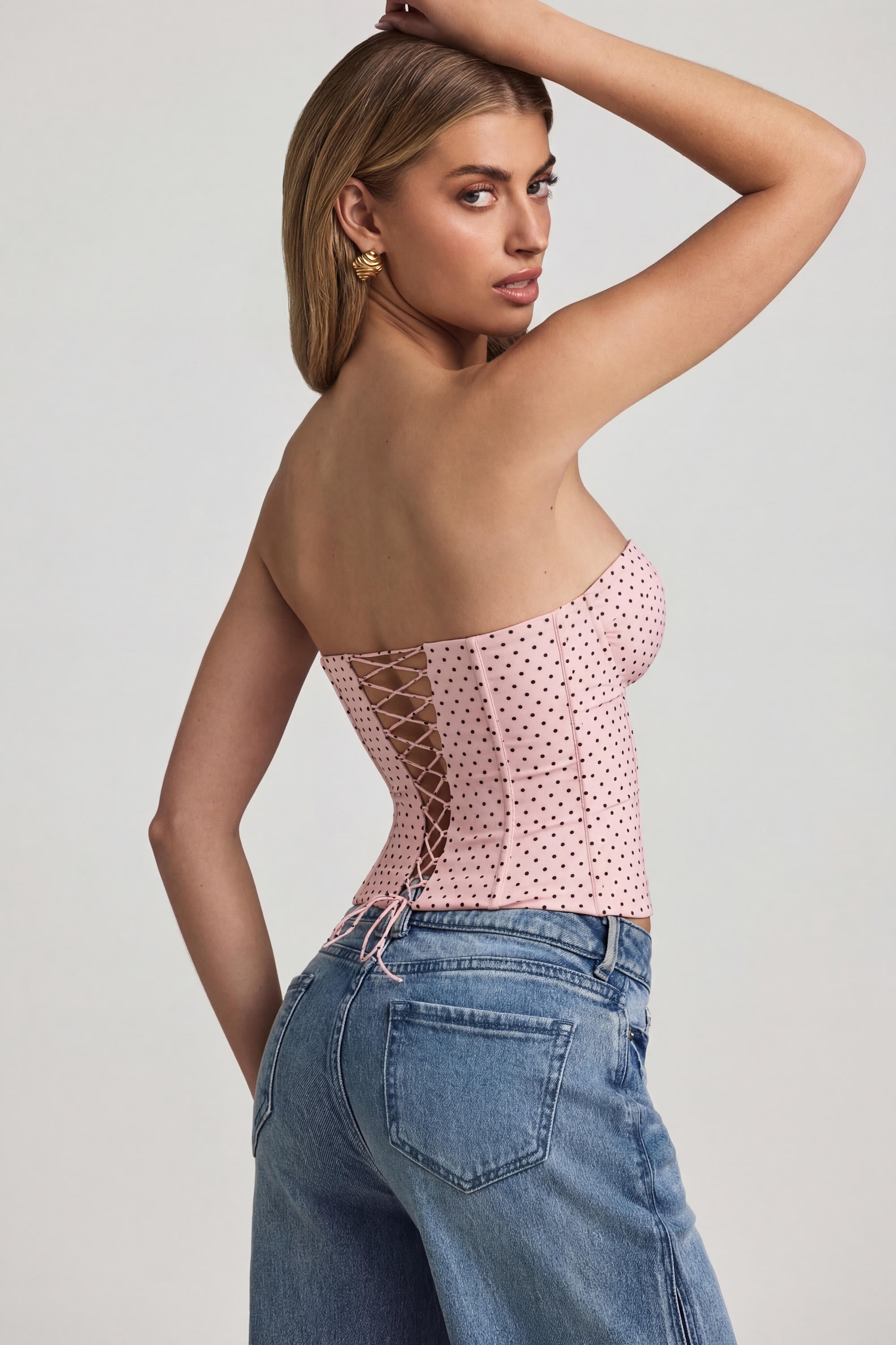 Oh Polly Natya 14155 top corset bustier rose à pois 8