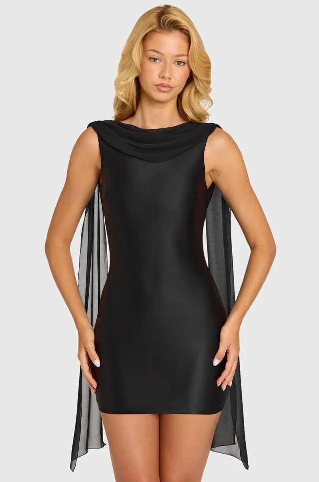 Oh Polly Venya Robe satin noire drapée taille UK 8