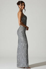 Oh Polly Embellished Kaleena robe corset argent sequins fente