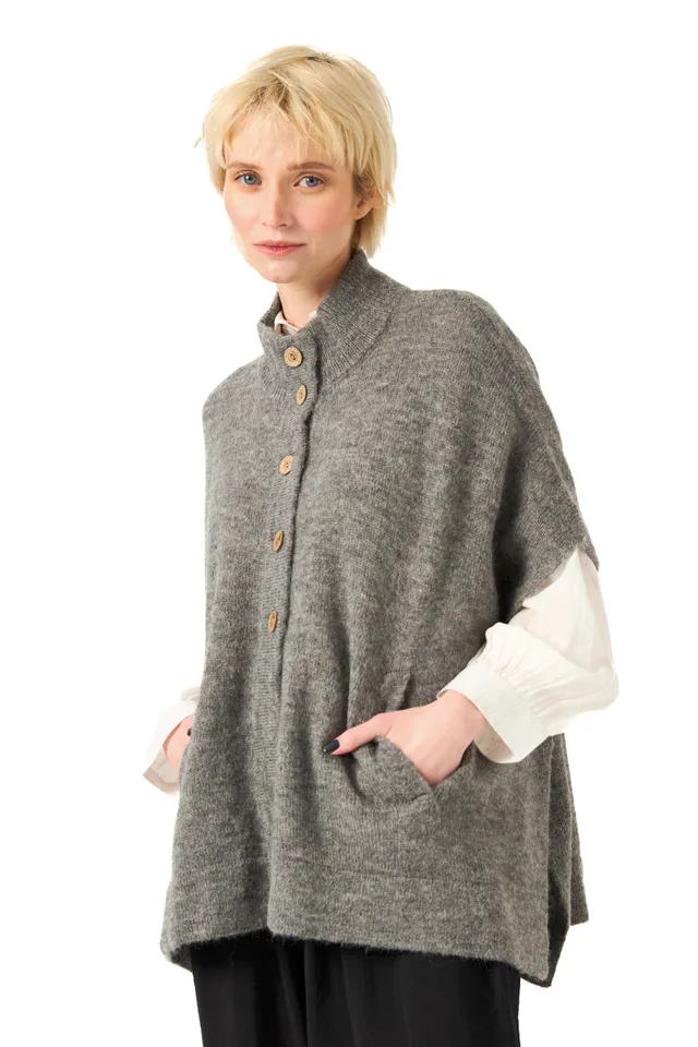 Chicosoleil Achill poncho cardigan gris S/M laine mohair