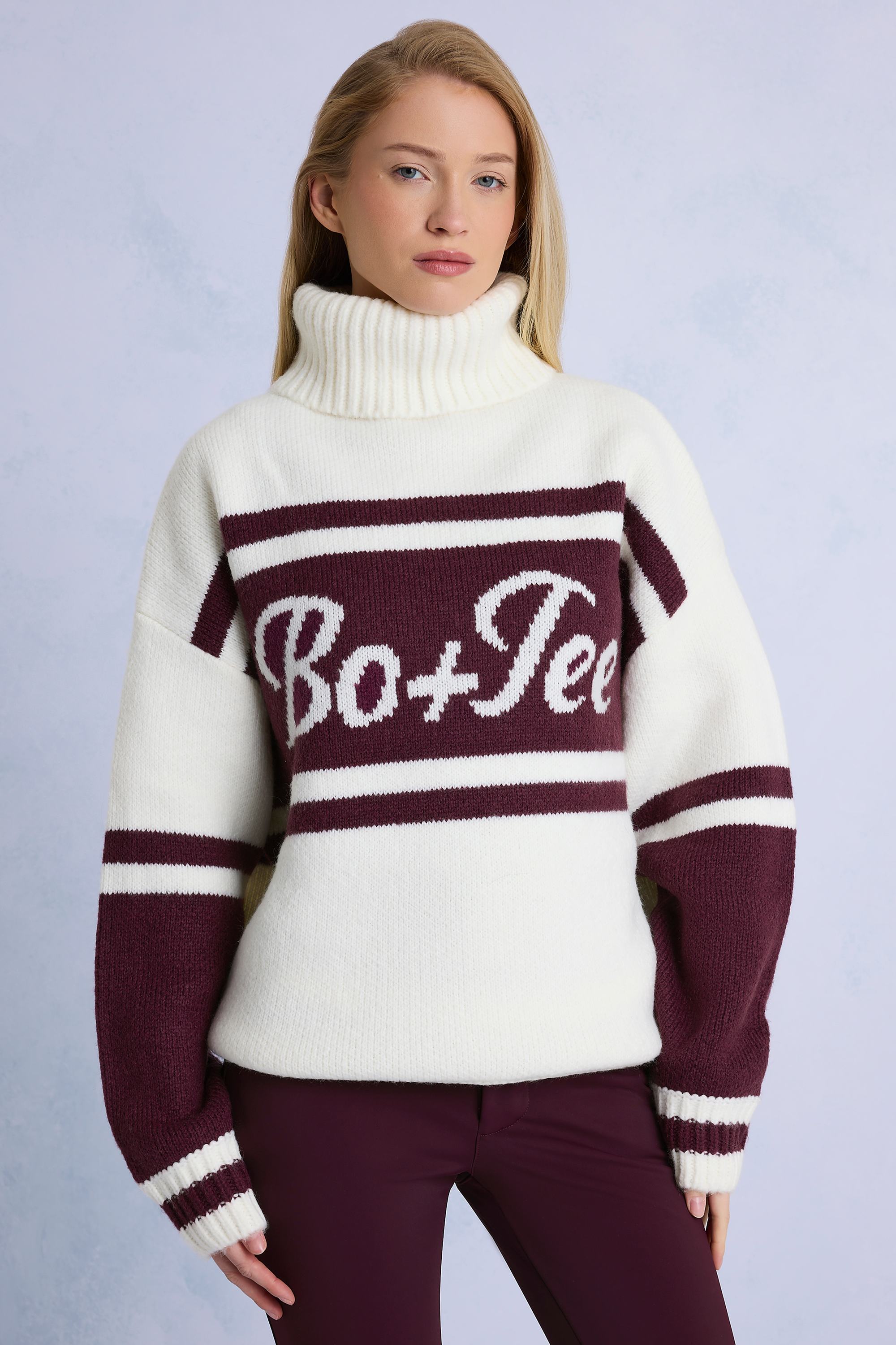 Oh Polly Knitwear BT1854B pull col roulé bordeaux laine