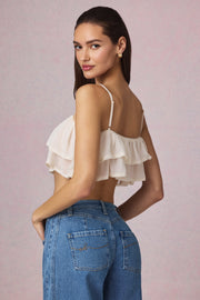 Oh Polly Lacie caraco cropped ivoire à volants