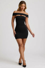 Oh Polly Chaya 13475 Mini Robe Noire Épaule Dénudée