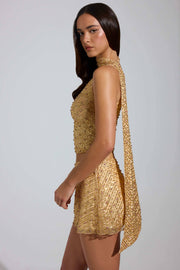 Oh Polly Adhara micro mini jupe dorée taille basse strass