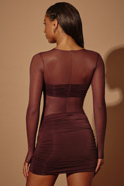 Oh Polly Essie robe mini marron mesh manches longues