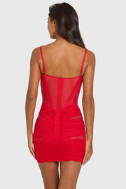 Oh Polly Dresses Evadne Mini Robe Dentelle Rouge Cerise