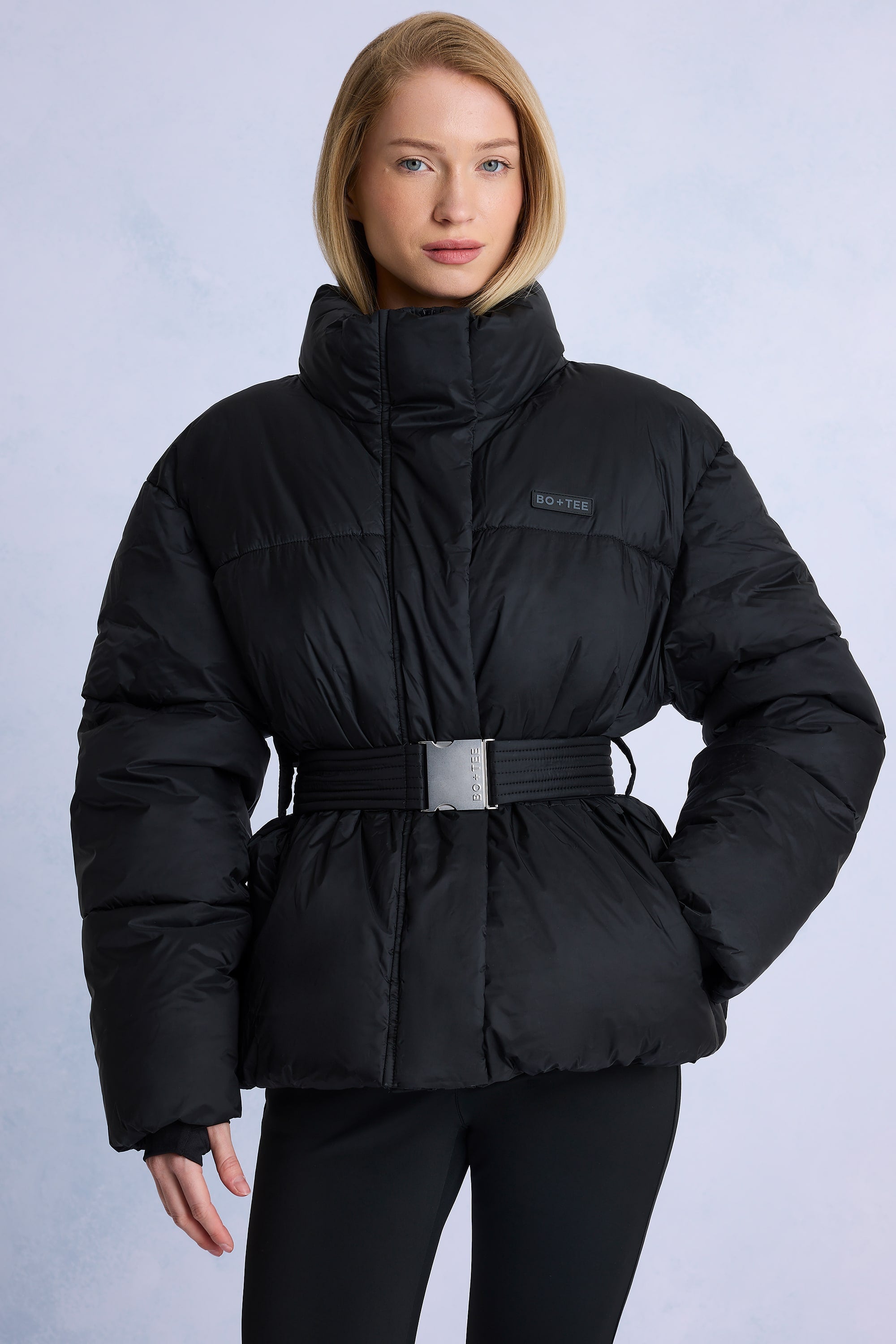 Oh Polly BT2401 veste ski noire imperméable ceinturée
