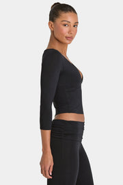 Oh Polly Tops ButterCloud 3/4 Sleeve Top haut noir stretch