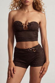 Oh Polly Teagan 14319 short femme chocolat taille mi-haute bodycon