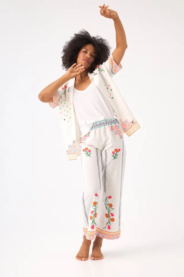 CHICOSOLEIL Iggy pantalon off white XS-XL brodé coton