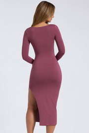 Oh Polly Elysia robe modal prune col carré midaxi