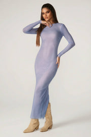 Oh Polly Embellished Yasmin Robe Longue Bleue Strass