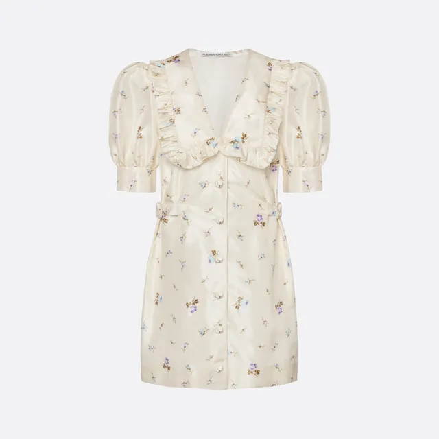Alessandra Rich Floral Silk Taffeta Mini Dress robe blanche 36-46