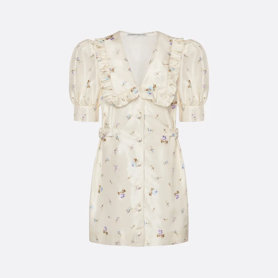 Alessandra Rich Floral Silk Taffeta Mini Dress robe blanche 36-46