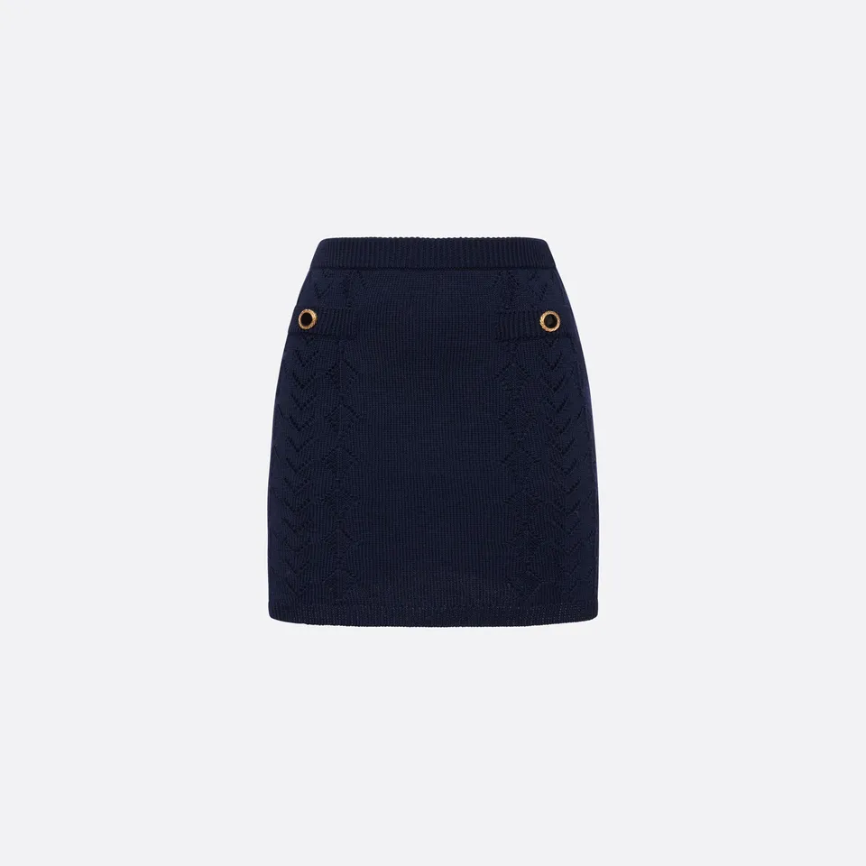Alessandra Rich Skirts mini-jupe laine mérinos bleu marine