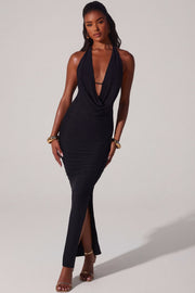 Oh Polly Mariposa 7284 Robe longue noire jersey décolleté