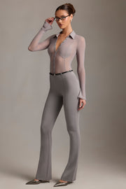Oh Polly Trousers Althea pantalon gris évasé taille basse