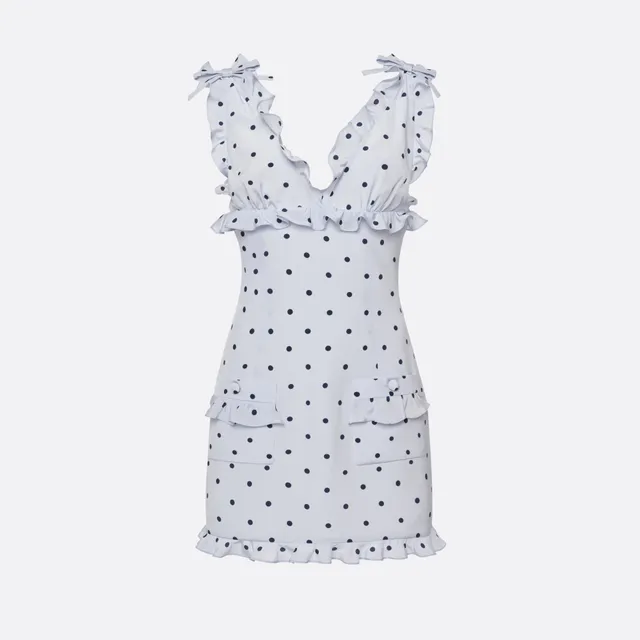 Alessandra Rich Polka-Dot Silk Mini Dress robe bleu pois 36-46
