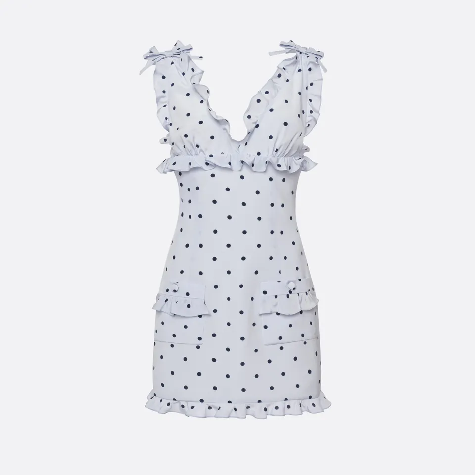 Alessandra Rich Polka-Dot Silk Mini Dress robe bleu pois 36-46