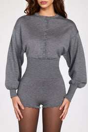 Oh Polly Moya combishort gris maille fine manches longues