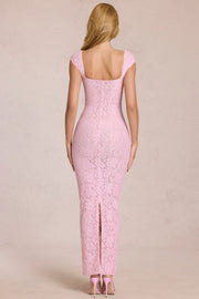 Oh Polly 15919 robe longue dentelle rose moulante