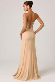 Oh Polly Embellished Lysana robe bustier Floral Beige