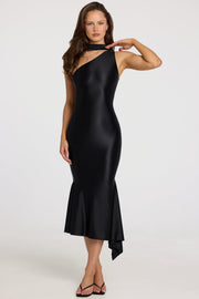 Oh Polly Shaya robe midaxi noire asymétrique foulard