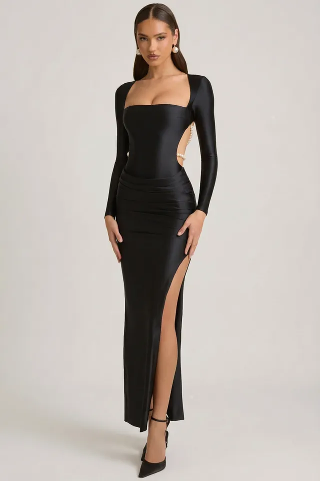 Oh Polly Dresses Quintessa 11933 robe longue noire perles