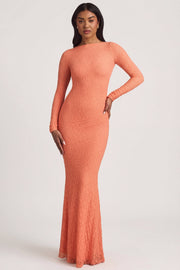 Oh Polly Tarini 14103 robe longue pêche dentelle dos nu