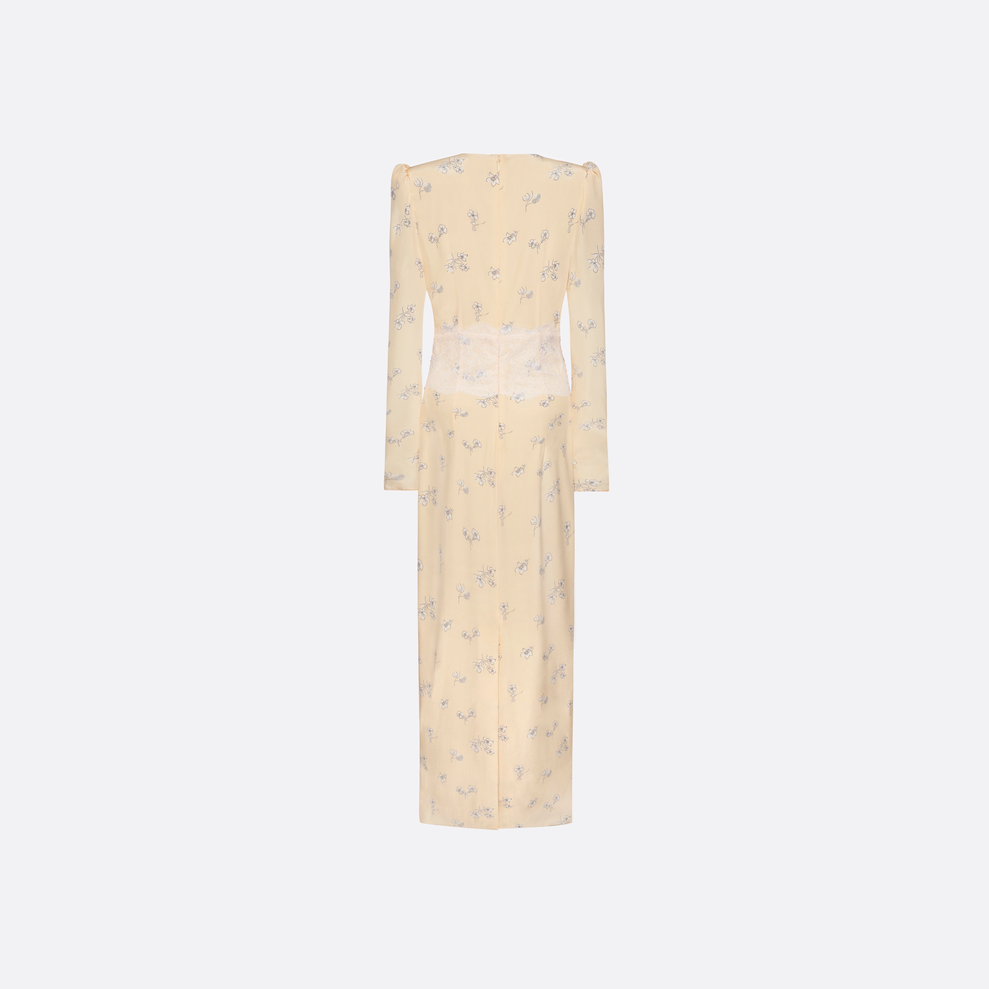 Alessandra Rich Silk Midi Dress With Lace Detail robe jaune pâle 40