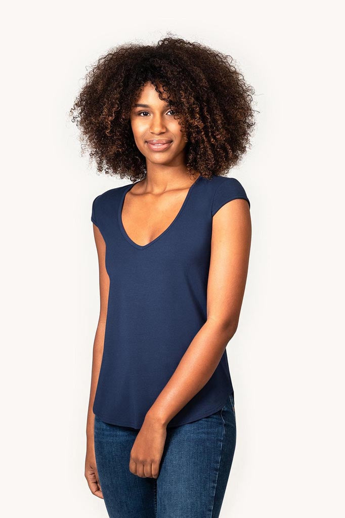 Thelma & Rose Pénélope top col V noir cintré taille 34-46