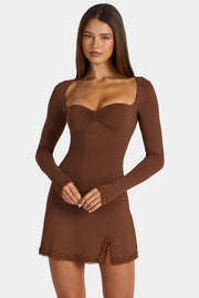 Oh Polly Luella Mini Robe Marron Cocoa Manches Longues