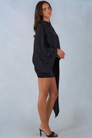 Oh Polly Cape mini robe jersey noire dos nu drapée