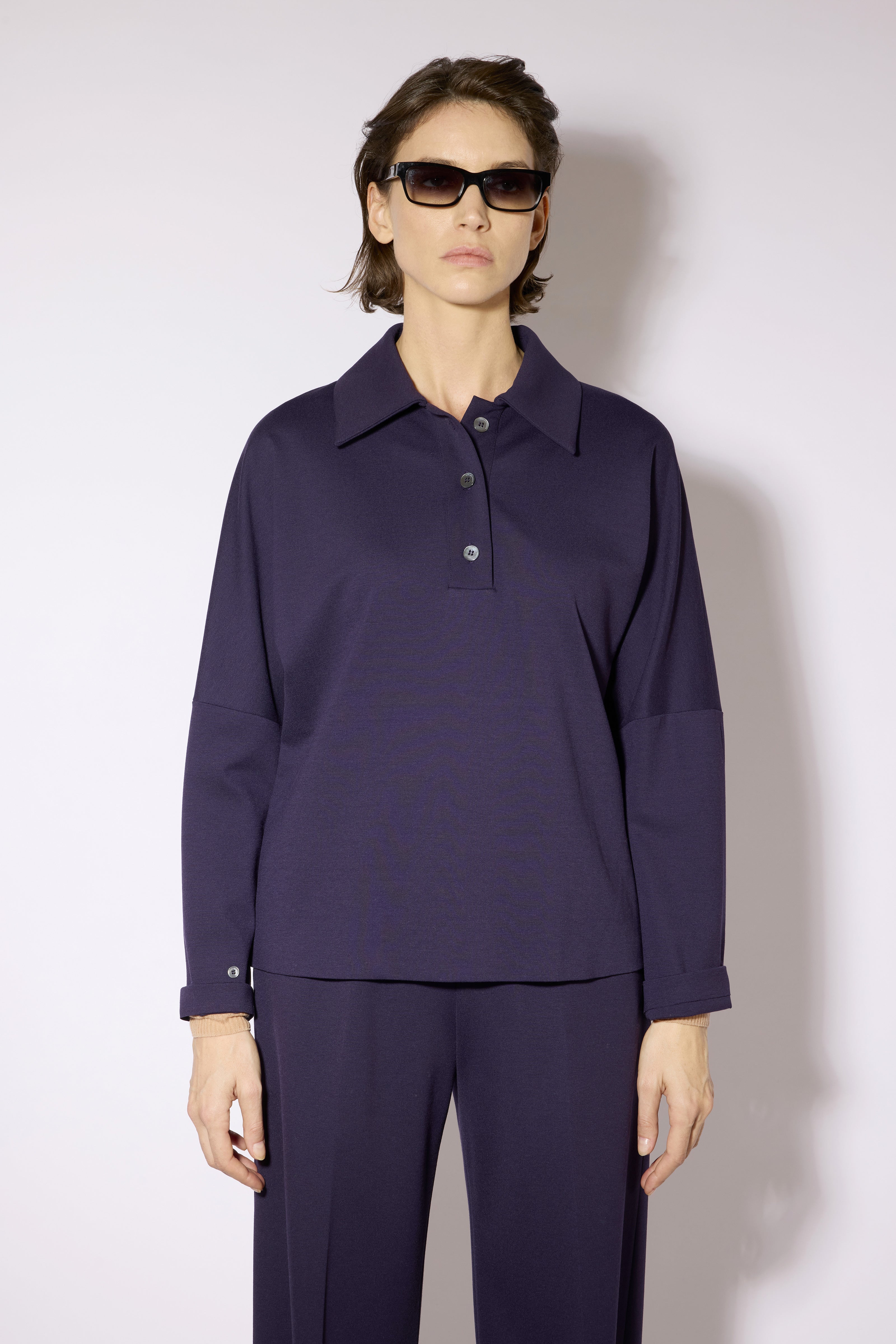 Liviana Conti Miranda blouse mirtillo manches longues col polo