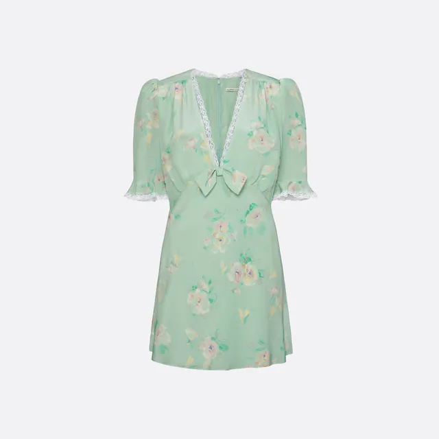Alessandra Rich Silk Mini Dress Bow robe soie vert taille 36