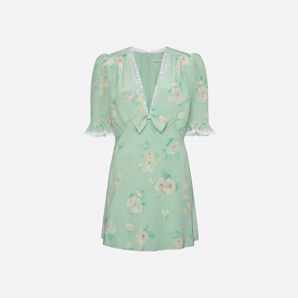 Alessandra Rich Silk Mini Dress Bow robe soie vert taille 36