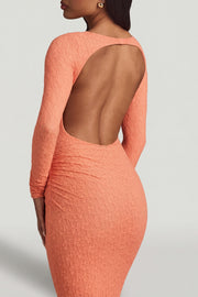 Oh Polly Tarini 14103 robe longue pêche dentelle dos nu
