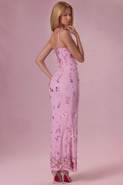 Oh Polly Primara robe maxi corset rose bonbon brodée