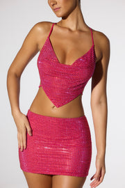 Oh Polly Cruz jupe mini rose fuchsia taille basse strass