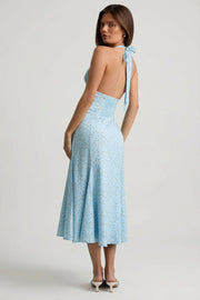 Oh Polly Elonia 14382 robe midaxi fleurie bleue dos nu
