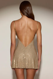 Oh Polly Embellished Philomena mini robe dorée strass