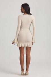 Oh Polly Nara Mini Robe Dentelle Ivoire Manches Longues
