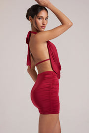 Oh Polly mini robe rouge cerise jersey drapé dos nu