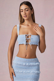 Oh Polly Tops Crop top noué 13326 bleu clair volants