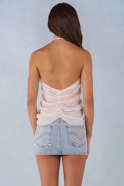 Oh Polly 16033 mini jupe jean light denim fleurs