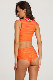 Oh Polly Aurea Top Swim Orange Rayé Crop Maillot de Bain Ouvert